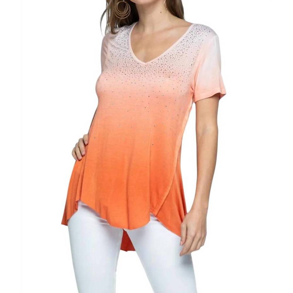 NEW VOCAL APPAREL tie dye ombre sequin short sleeve top in orange
